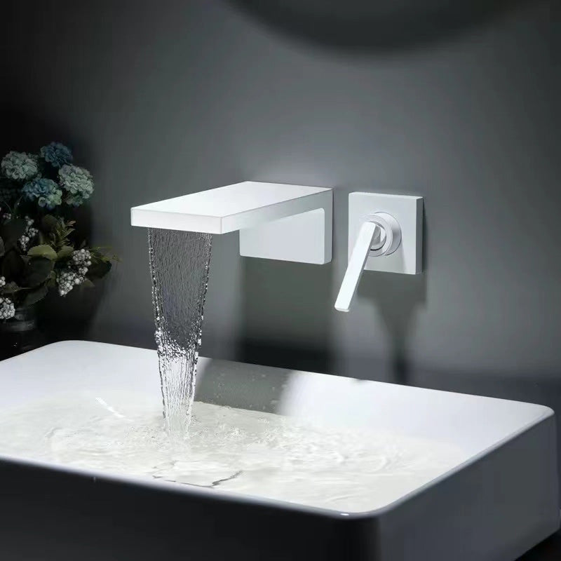 Wall Mounted Bathroom Faucet Waterfall Spout with Lever Handle Clearhalo 'Bathroom Remodel & Bathroom Fixtures' 'Bathroom Sink Faucets' 'Bathroom Sinks & Faucet Components' 'bathroom_sink_faucets' 'Home Improvement' 'home_improvement' 'home_improvement_bathroom_sink_faucets' 7081650