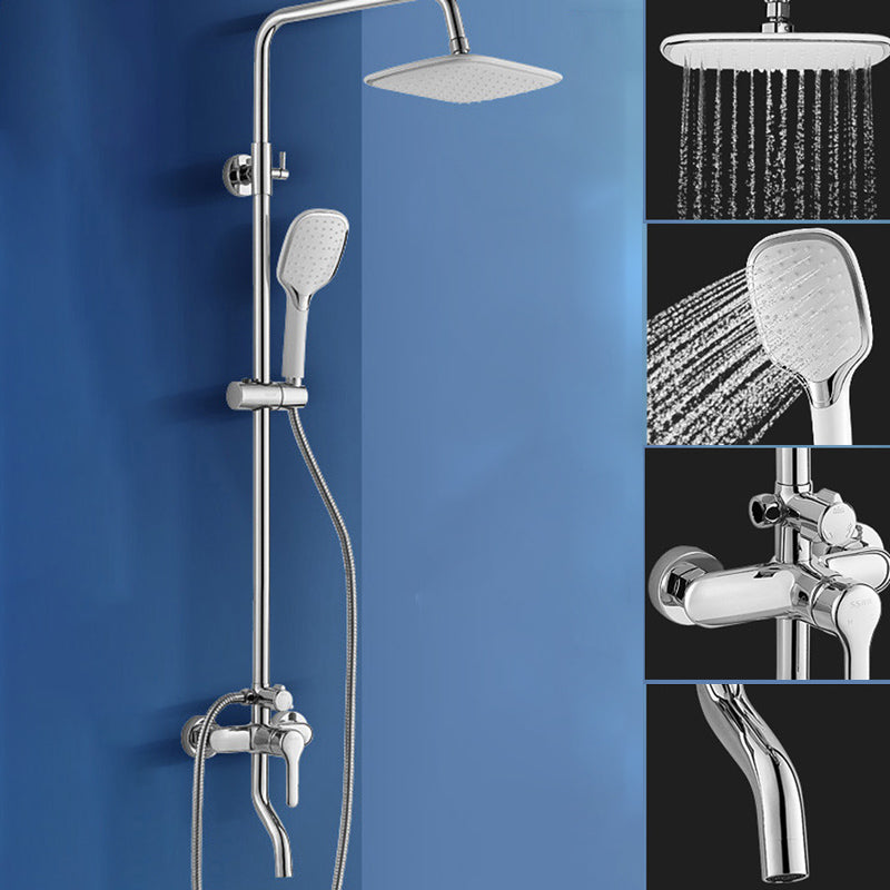 Wall Mounted Shower System Contemporary Adjustable Shower Head Combo Silver 10"L x 7"W Storage Not Included Clearhalo 'Bathroom Remodel & Bathroom Fixtures' 'Home Improvement' 'home_improvement' 'home_improvement_shower_faucets' 'Shower Faucets & Systems' 'shower_faucets' 'Showers & Bathtubs Plumbing' 'Showers & Bathtubs' 7081690