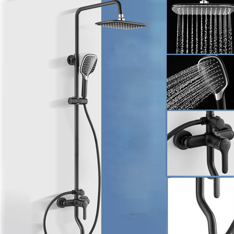 Wall Mounted Shower System Contemporary Adjustable Shower Head Combo Black 10"L x 7"W Storage Not Included Clearhalo 'Bathroom Remodel & Bathroom Fixtures' 'Home Improvement' 'home_improvement' 'home_improvement_shower_faucets' 'Shower Faucets & Systems' 'shower_faucets' 'Showers & Bathtubs Plumbing' 'Showers & Bathtubs' 7081692
