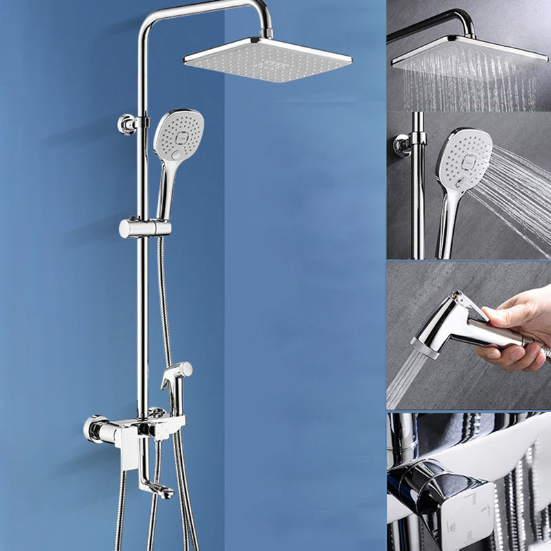 Wall Mounted Shower System Contemporary Adjustable Shower Head Combo Silver 11"L x 7"W Storage Not Included Clearhalo 'Bathroom Remodel & Bathroom Fixtures' 'Home Improvement' 'home_improvement' 'home_improvement_shower_faucets' 'Shower Faucets & Systems' 'shower_faucets' 'Showers & Bathtubs Plumbing' 'Showers & Bathtubs' 7081695