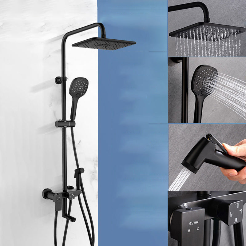 Wall Mounted Shower System Contemporary Adjustable Shower Head Combo Black 11"L x 7"W Storage Not Included Clearhalo 'Bathroom Remodel & Bathroom Fixtures' 'Home Improvement' 'home_improvement' 'home_improvement_shower_faucets' 'Shower Faucets & Systems' 'shower_faucets' 'Showers & Bathtubs Plumbing' 'Showers & Bathtubs' 7081697