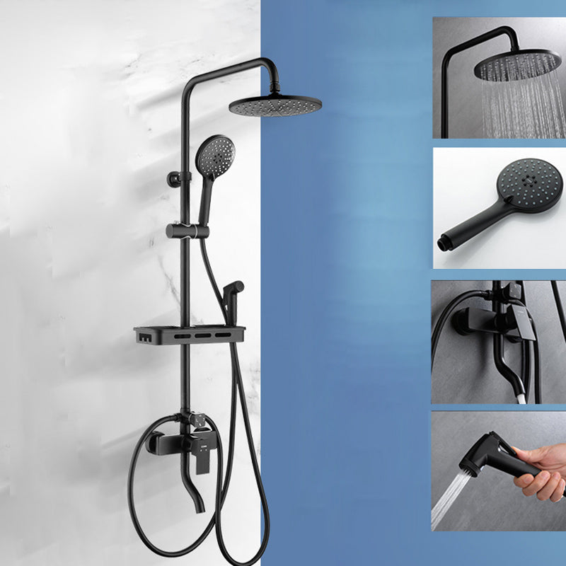 Wall Mounted Shower System Contemporary Adjustable Shower Head Combo Black 9"L x 9"W Storage Not Included Clearhalo 'Bathroom Remodel & Bathroom Fixtures' 'Home Improvement' 'home_improvement' 'home_improvement_shower_faucets' 'Shower Faucets & Systems' 'shower_faucets' 'Showers & Bathtubs Plumbing' 'Showers & Bathtubs' 7081706