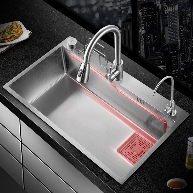 Modern Kitchen Sink Single Bowl Overflow Hole Stainless Steel Workstation Sink with Faucet Clearhalo 'Home Improvement' 'home_improvement' 'home_improvement_kitchen_sinks' 'Kitchen Remodel & Kitchen Fixtures' 'Kitchen Sinks & Faucet Components' 'Kitchen Sinks' 'kitchen_sinks' 7081732