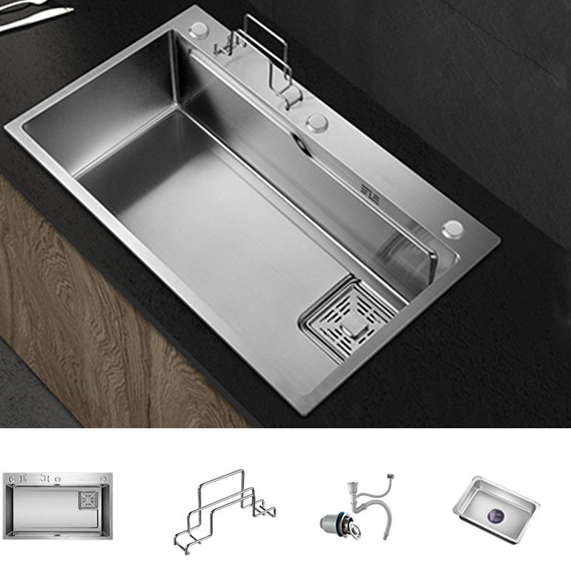 Modern Kitchen Sink Single Bowl Overflow Hole Stainless Steel Workstation Sink with Faucet Sink Only None Clearhalo 'Home Improvement' 'home_improvement' 'home_improvement_kitchen_sinks' 'Kitchen Remodel & Kitchen Fixtures' 'Kitchen Sinks & Faucet Components' 'Kitchen Sinks' 'kitchen_sinks' 7081735