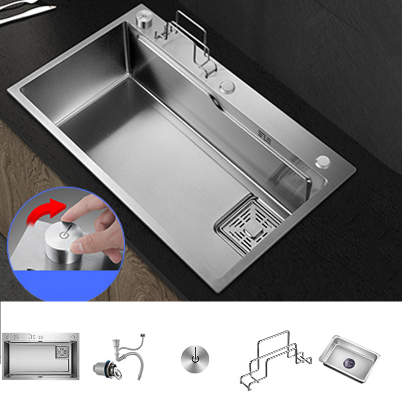 Modern Kitchen Sink Single Bowl Overflow Hole Stainless Steel Workstation Sink with Faucet Sink Only Deck Control Drain Clearhalo 'Home Improvement' 'home_improvement' 'home_improvement_kitchen_sinks' 'Kitchen Remodel & Kitchen Fixtures' 'Kitchen Sinks & Faucet Components' 'Kitchen Sinks' 'kitchen_sinks' 7081737