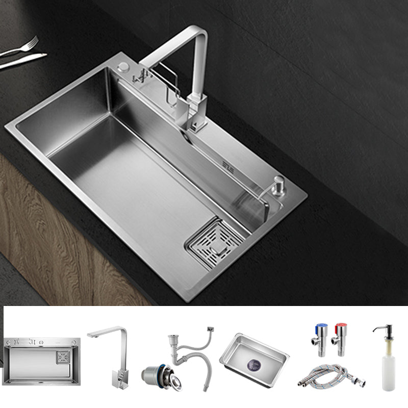 Modern Kitchen Sink Single Bowl Overflow Hole Stainless Steel Workstation Sink with Faucet Sink with Faucet Seven Character Faucet Clearhalo 'Home Improvement' 'home_improvement' 'home_improvement_kitchen_sinks' 'Kitchen Remodel & Kitchen Fixtures' 'Kitchen Sinks & Faucet Components' 'Kitchen Sinks' 'kitchen_sinks' 7081740