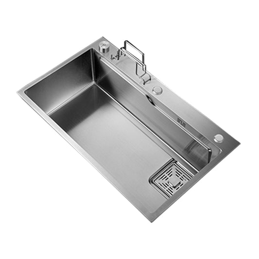 Modern Kitchen Sink Single Bowl Overflow Hole Stainless Steel Workstation Sink with Faucet Clearhalo 'Home Improvement' 'home_improvement' 'home_improvement_kitchen_sinks' 'Kitchen Remodel & Kitchen Fixtures' 'Kitchen Sinks & Faucet Components' 'Kitchen Sinks' 'kitchen_sinks' 7081741