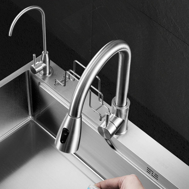 Modern Kitchen Sink Single Bowl Overflow Hole Stainless Steel Workstation Sink with Faucet Clearhalo 'Home Improvement' 'home_improvement' 'home_improvement_kitchen_sinks' 'Kitchen Remodel & Kitchen Fixtures' 'Kitchen Sinks & Faucet Components' 'Kitchen Sinks' 'kitchen_sinks' 7081745