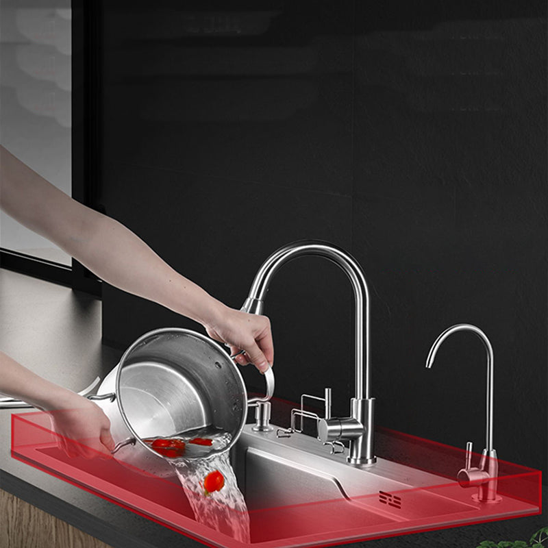 Modern Kitchen Sink Single Bowl Overflow Hole Stainless Steel Workstation Sink with Faucet Clearhalo 'Home Improvement' 'home_improvement' 'home_improvement_kitchen_sinks' 'Kitchen Remodel & Kitchen Fixtures' 'Kitchen Sinks & Faucet Components' 'Kitchen Sinks' 'kitchen_sinks' 7081747