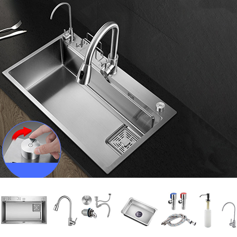 Modern Kitchen Sink Single Bowl Overflow Hole Stainless Steel Workstation Sink with Faucet Sink with Faucet Pull Out Water Filter Double Faucet & Deck Control Drain Clearhalo 'Home Improvement' 'home_improvement' 'home_improvement_kitchen_sinks' 'Kitchen Remodel & Kitchen Fixtures' 'Kitchen Sinks & Faucet Components' 'Kitchen Sinks' 'kitchen_sinks' 7081748