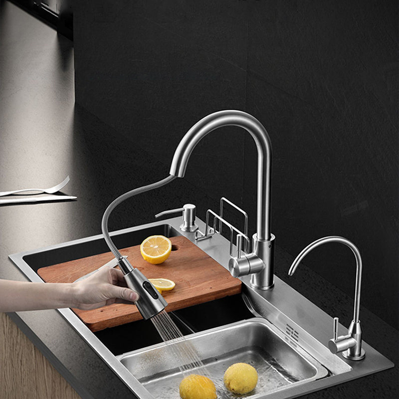 Modern Kitchen Sink Single Bowl Overflow Hole Stainless Steel Workstation Sink with Faucet Clearhalo 'Home Improvement' 'home_improvement' 'home_improvement_kitchen_sinks' 'Kitchen Remodel & Kitchen Fixtures' 'Kitchen Sinks & Faucet Components' 'Kitchen Sinks' 'kitchen_sinks' 7081751