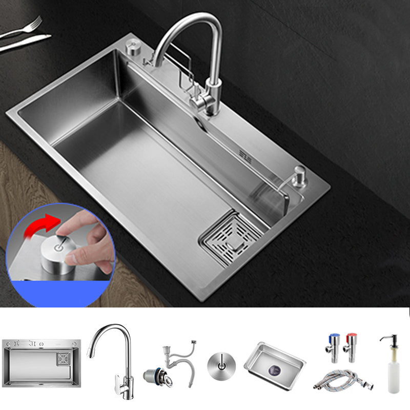Modern Kitchen Sink Single Bowl Overflow Hole Stainless Steel Workstation Sink with Faucet Sink with Faucet Gooseneck Faucet With Deck Control Drain Clearhalo 'Home Improvement' 'home_improvement' 'home_improvement_kitchen_sinks' 'Kitchen Remodel & Kitchen Fixtures' 'Kitchen Sinks & Faucet Components' 'Kitchen Sinks' 'kitchen_sinks' 7081752