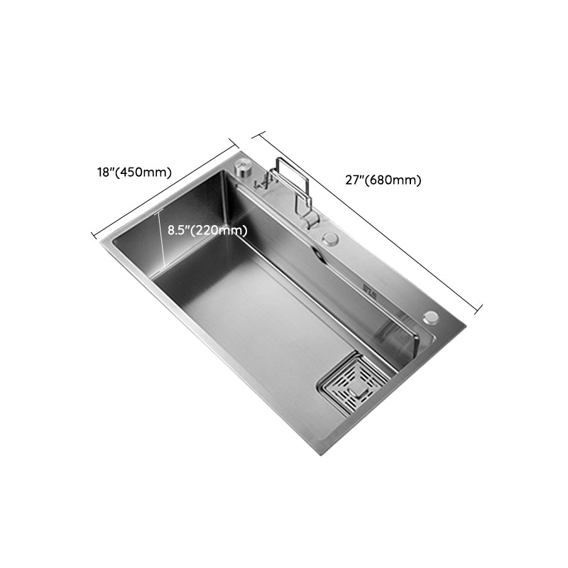 Modern Kitchen Sink Single Bowl Overflow Hole Stainless Steel Workstation Sink with Faucet Clearhalo 'Home Improvement' 'home_improvement' 'home_improvement_kitchen_sinks' 'Kitchen Remodel & Kitchen Fixtures' 'Kitchen Sinks & Faucet Components' 'Kitchen Sinks' 'kitchen_sinks' 7081753