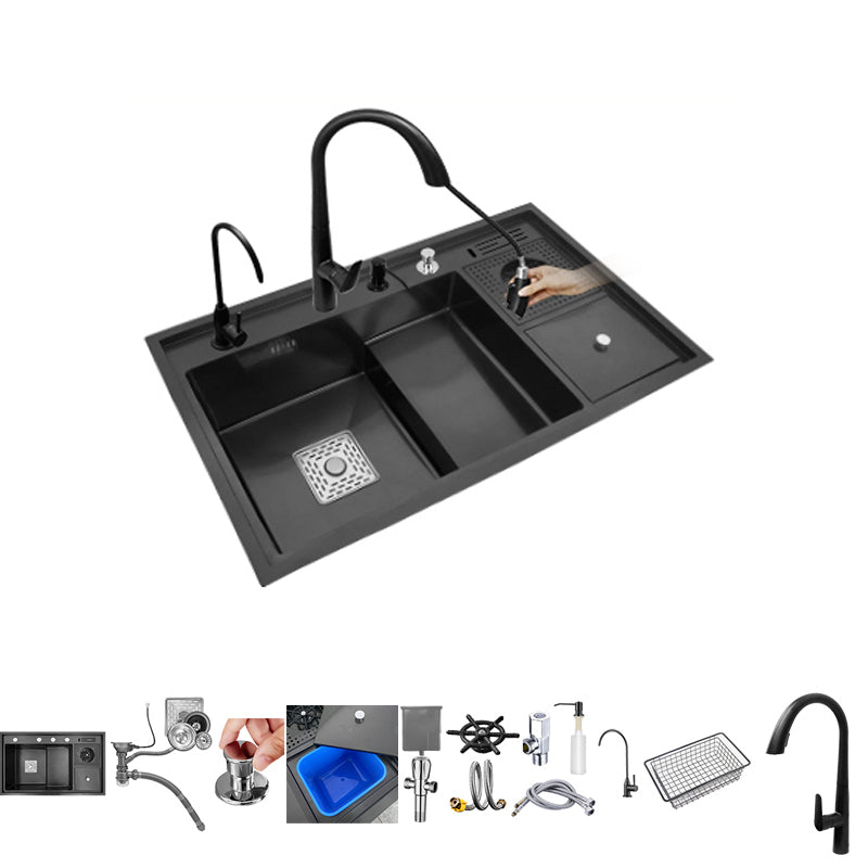 Stainless Steel Kitchen Sink Single Bowl Workstation Sink with Soundproofing Sink with Faucet Gooseneck Pull Out Faucet With Deck Control Drain Clearhalo 'Home Improvement' 'home_improvement' 'home_improvement_kitchen_sinks' 'Kitchen Remodel & Kitchen Fixtures' 'Kitchen Sinks & Faucet Components' 'Kitchen Sinks' 'kitchen_sinks' 7081767