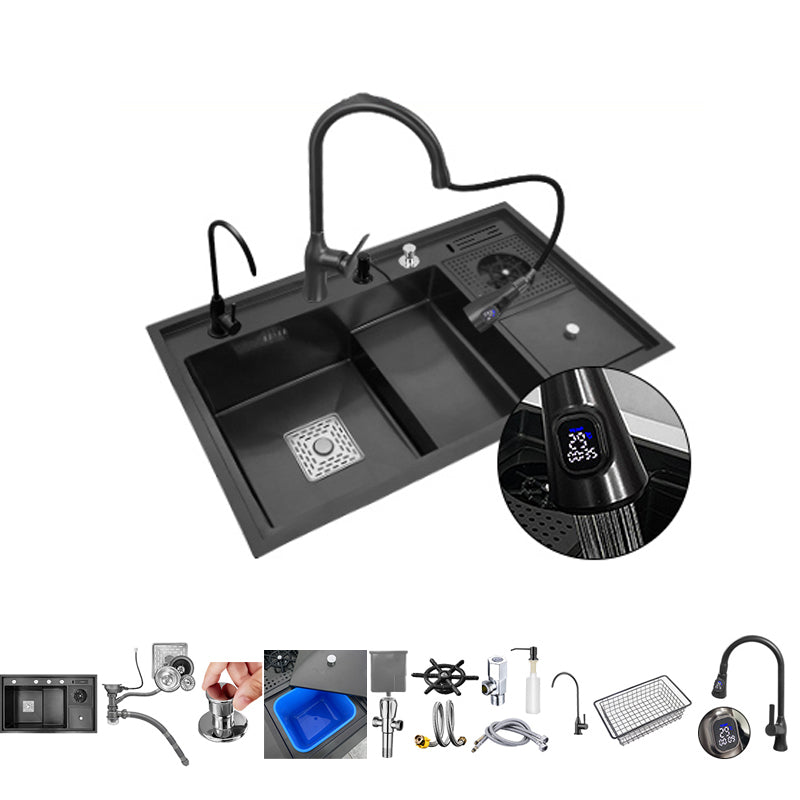 Stainless Steel Kitchen Sink Single Bowl Workstation Sink with Soundproofing Sink with Faucet Invisible Pull Out Faucet With Deck Control Drain Clearhalo 'Home Improvement' 'home_improvement' 'home_improvement_kitchen_sinks' 'Kitchen Remodel & Kitchen Fixtures' 'Kitchen Sinks & Faucet Components' 'Kitchen Sinks' 'kitchen_sinks' 7081770