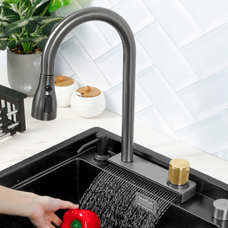 Modern Kitchen Sink Single Bowl Quartz Workstation Sink with Overflow Hole Clearhalo 'Home Improvement' 'home_improvement' 'home_improvement_kitchen_sinks' 'Kitchen Remodel & Kitchen Fixtures' 'Kitchen Sinks & Faucet Components' 'Kitchen Sinks' 'kitchen_sinks' 7081779
