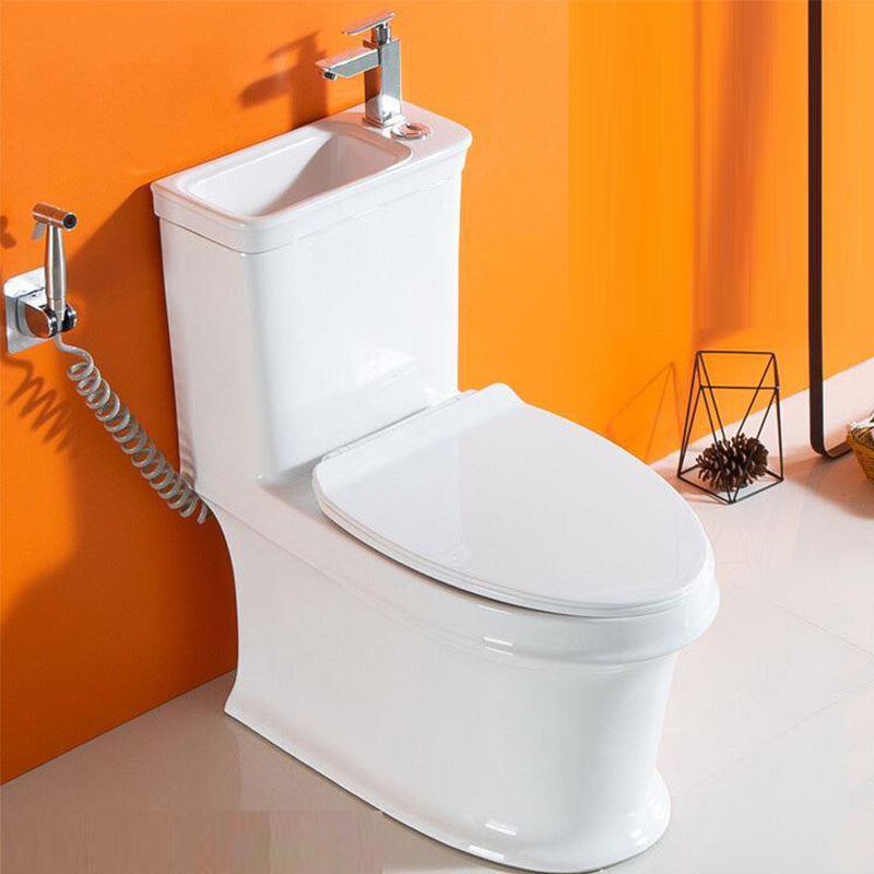 Modern Ceramic Flush Toilet Floor Mounted Toilet Bowl with Seat for Washroom Cold Water Dispensor ( Right) Toilet with Sprayer 14" Clearhalo 'Bathroom Remodel & Bathroom Fixtures' 'Home Improvement' 'home_improvement' 'home_improvement_toilets' 'Toilets & Bidets' 'Toilets' 7087551