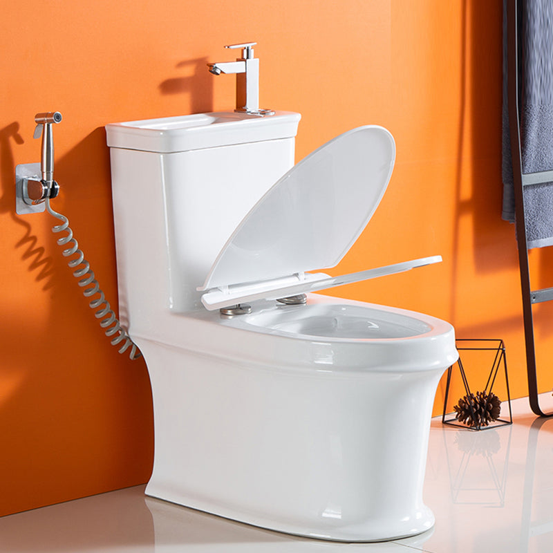 Modern Ceramic Flush Toilet Floor Mounted Toilet Bowl with Seat for Washroom Cold Water Dispensor ( Right) Toilet with Sprayer 16" Clearhalo 'Bathroom Remodel & Bathroom Fixtures' 'Home Improvement' 'home_improvement' 'home_improvement_toilets' 'Toilets & Bidets' 'Toilets' 7087553