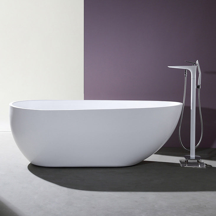 Modern Oval Bath White Acrylic Soaking Freestanding Back to Wall Bathtub Clearhalo 'Bathroom Remodel & Bathroom Fixtures' 'Bathtubs' 'Home Improvement' 'home_improvement' 'home_improvement_bathtubs' 'Showers & Bathtubs' 7088834