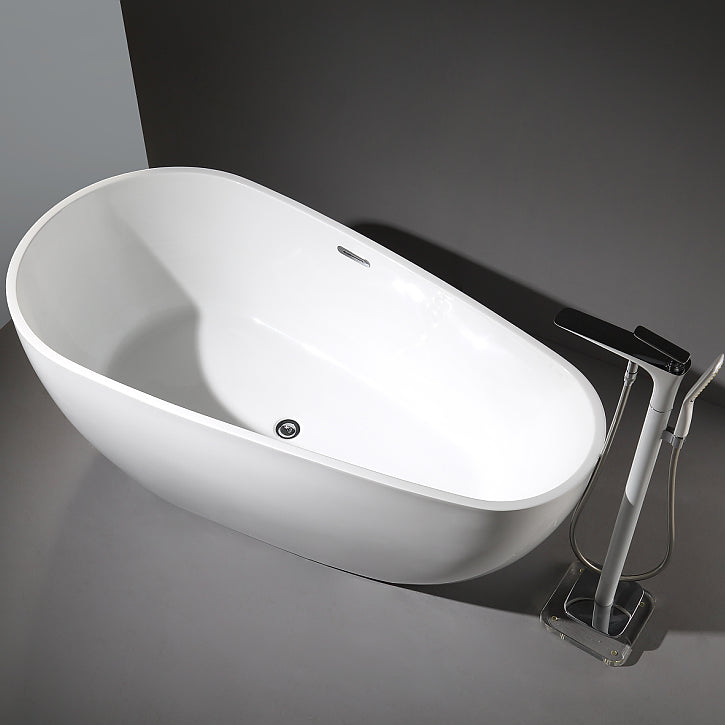 Modern Oval Bath White Acrylic Soaking Freestanding Back to Wall Bathtub Clearhalo 'Bathroom Remodel & Bathroom Fixtures' 'Bathtubs' 'Home Improvement' 'home_improvement' 'home_improvement_bathtubs' 'Showers & Bathtubs' 7088835