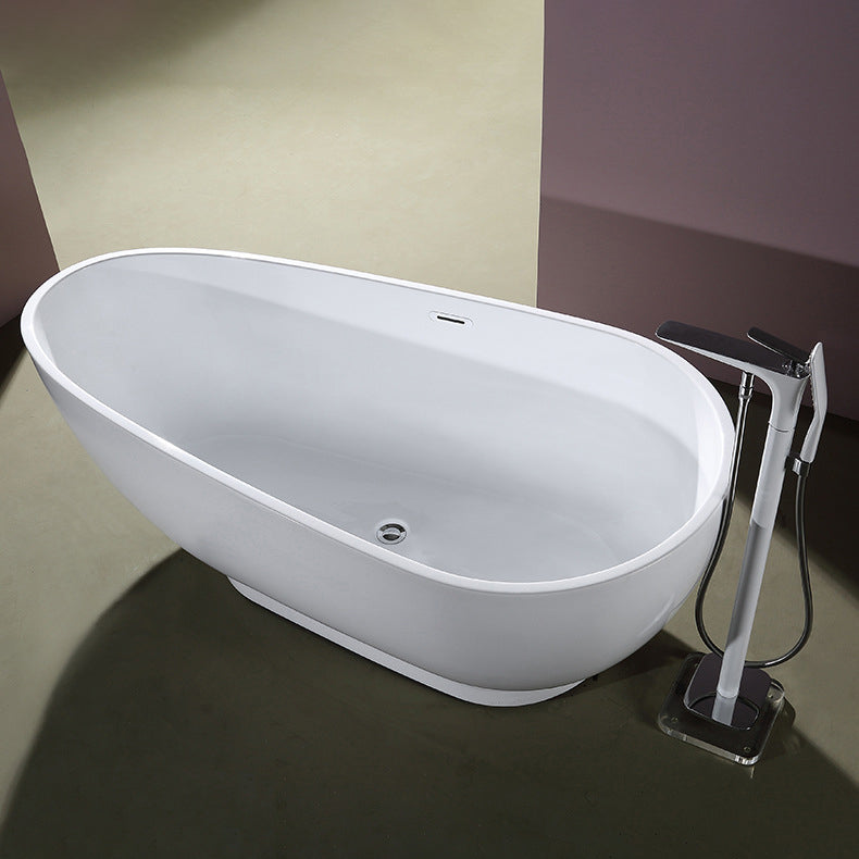 Modern Oval Bath White Acrylic Soaking Freestanding Back to Wall Bathtub Clearhalo 'Bathroom Remodel & Bathroom Fixtures' 'Bathtubs' 'Home Improvement' 'home_improvement' 'home_improvement_bathtubs' 'Showers & Bathtubs' 7088837