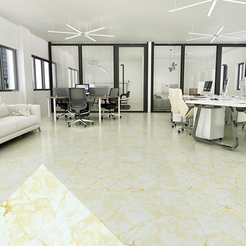 Peel and Stick PVC Flooring Low Gloss Imitation Marble Waterproof Square Vinyl Flooring Yellow/ White Clearhalo 'Flooring 'Home Improvement' 'home_improvement' 'home_improvement_vinyl_flooring' 'Vinyl Flooring' 'vinyl_flooring' Walls and Ceiling' 7098278