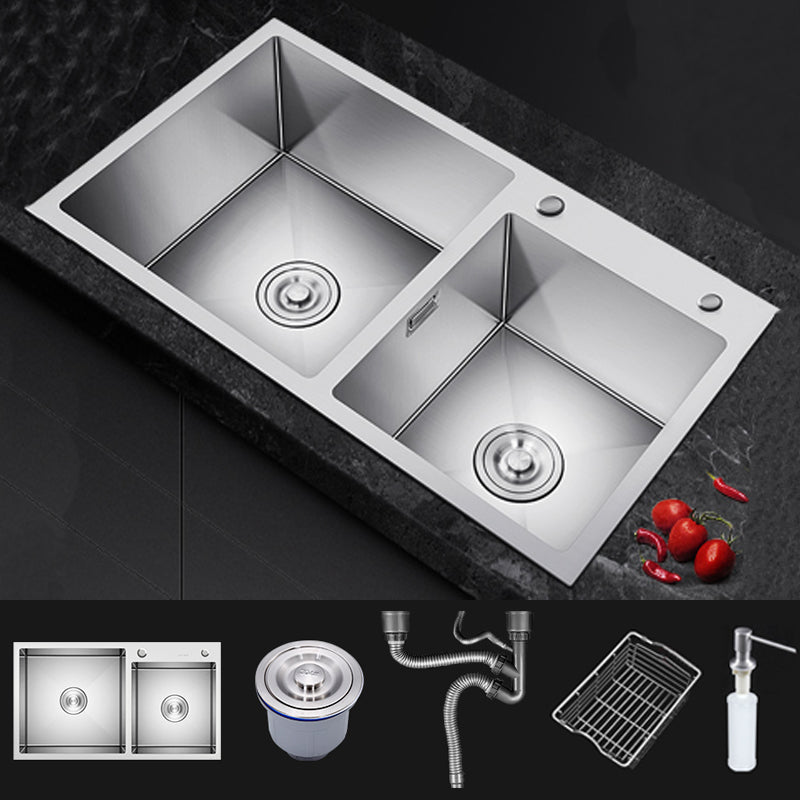 Scratch Resistant Kitchen Sink Double Bowl Stainless Steel Square Top-Mount Kitchen Sink Sink Only None Clearhalo 'Home Improvement' 'home_improvement' 'home_improvement_kitchen_sinks' 'Kitchen Remodel & Kitchen Fixtures' 'Kitchen Sinks & Faucet Components' 'Kitchen Sinks' 'kitchen_sinks' 7098323
