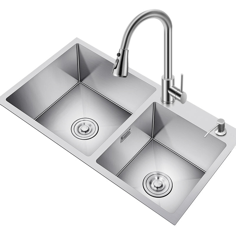 Scratch Resistant Kitchen Sink Double Bowl Stainless Steel Square Top-Mount Kitchen Sink Clearhalo 'Home Improvement' 'home_improvement' 'home_improvement_kitchen_sinks' 'Kitchen Remodel & Kitchen Fixtures' 'Kitchen Sinks & Faucet Components' 'Kitchen Sinks' 'kitchen_sinks' 7098330