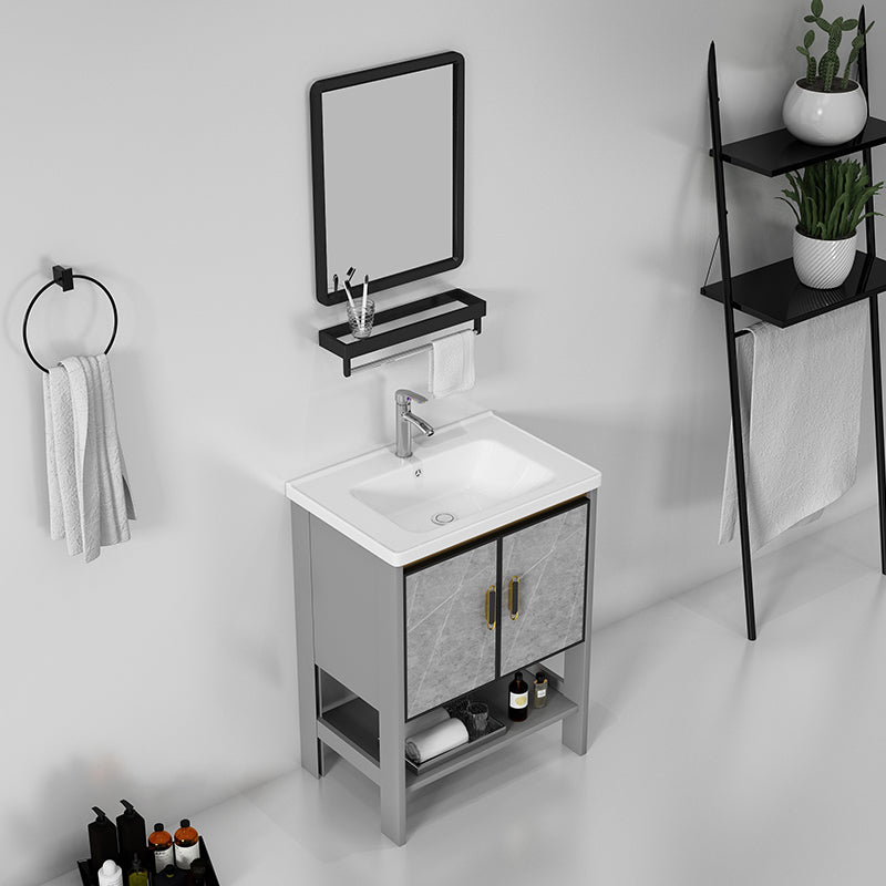 Free Standing Modern Vanity Set Drawer Faucet Ceramic Sink Vanity with Mirror Clearhalo 'Bathroom Remodel & Bathroom Fixtures' 'Bathroom Vanities' 'bathroom_vanities' 'Home Improvement' 'home_improvement' 'home_improvement_bathroom_vanities' 7098509