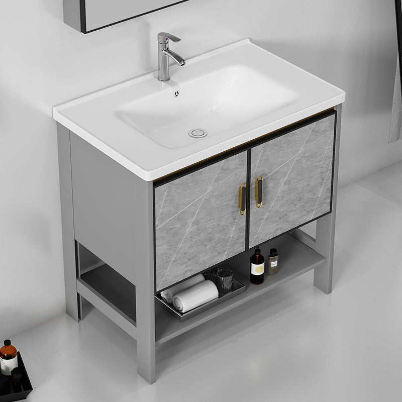 Free Standing Modern Vanity Set Drawer Faucet Ceramic Sink Vanity with Mirror Clearhalo 'Bathroom Remodel & Bathroom Fixtures' 'Bathroom Vanities' 'bathroom_vanities' 'Home Improvement' 'home_improvement' 'home_improvement_bathroom_vanities' 7098512