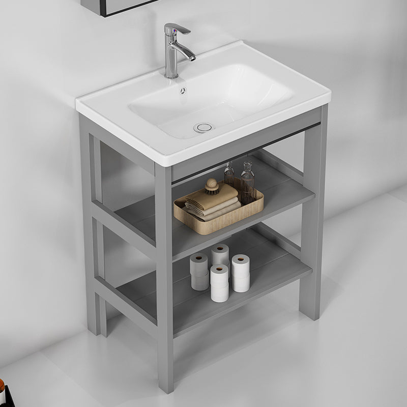 Free Standing Modern Vanity Set Drawer Faucet Ceramic Sink Vanity with Mirror Clearhalo 'Bathroom Remodel & Bathroom Fixtures' 'Bathroom Vanities' 'bathroom_vanities' 'Home Improvement' 'home_improvement' 'home_improvement_bathroom_vanities' 7098513
