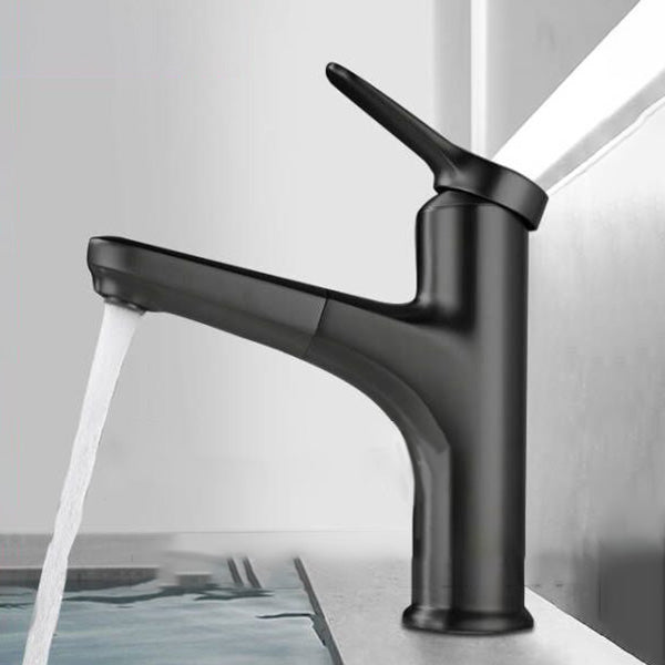 Contemporary Bathroom Faucet Brass Lever Handle Pull-out Sink Faucet Matte Black Pulling Clearhalo 'Bathroom Remodel & Bathroom Fixtures' 'Bathroom Sink Faucets' 'Bathroom Sinks & Faucet Components' 'bathroom_sink_faucets' 'Home Improvement' 'home_improvement' 'home_improvement_bathroom_sink_faucets' 7098604