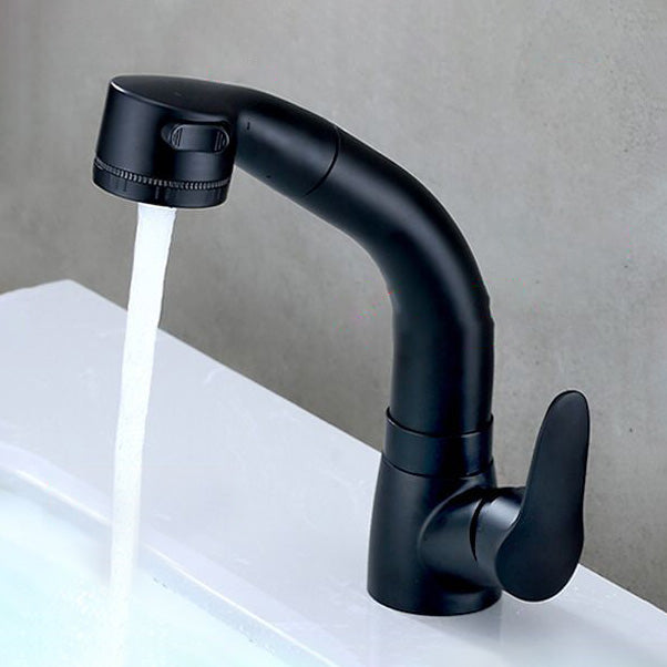Contemporary Bathroom Faucet Brass Lever Handle Pull-out Sink Faucet Black Lift Clearhalo 'Bathroom Remodel & Bathroom Fixtures' 'Bathroom Sink Faucets' 'Bathroom Sinks & Faucet Components' 'bathroom_sink_faucets' 'Home Improvement' 'home_improvement' 'home_improvement_bathroom_sink_faucets' 7098617