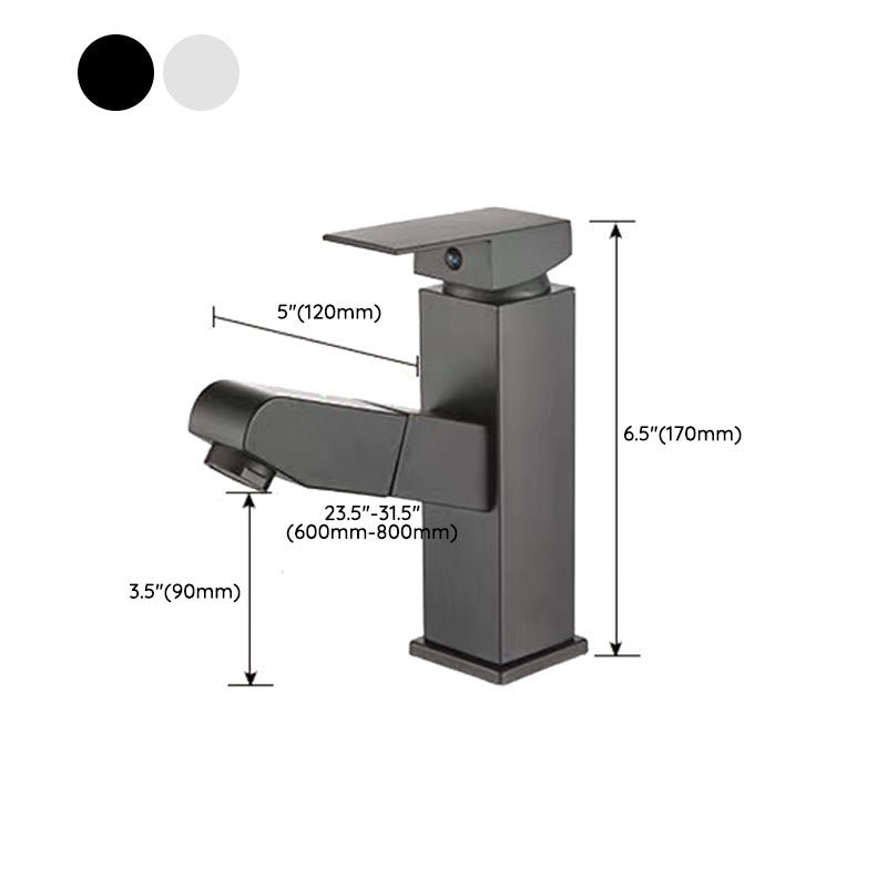 Contemporary Bathroom Faucet Brass Lever Handle Pull-out Sink Faucet Clearhalo 'Bathroom Remodel & Bathroom Fixtures' 'Bathroom Sink Faucets' 'Bathroom Sinks & Faucet Components' 'bathroom_sink_faucets' 'Home Improvement' 'home_improvement' 'home_improvement_bathroom_sink_faucets' 7098622