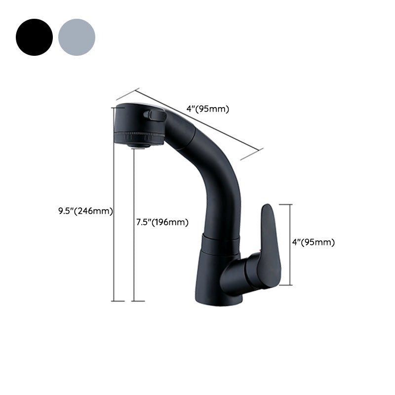 Contemporary Bathroom Faucet Brass Lever Handle Pull-out Sink Faucet Clearhalo 'Bathroom Remodel & Bathroom Fixtures' 'Bathroom Sink Faucets' 'Bathroom Sinks & Faucet Components' 'bathroom_sink_faucets' 'Home Improvement' 'home_improvement' 'home_improvement_bathroom_sink_faucets' 7098624