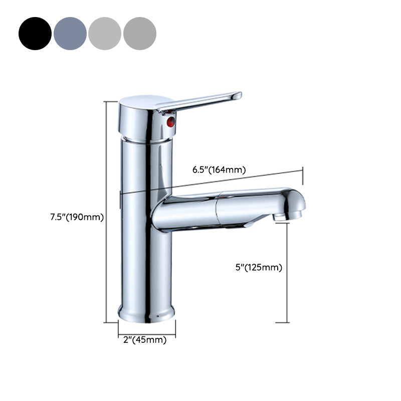 Contemporary Bathroom Faucet Brass Lever Handle Pull-out Sink Faucet Clearhalo 'Bathroom Remodel & Bathroom Fixtures' 'Bathroom Sink Faucets' 'Bathroom Sinks & Faucet Components' 'bathroom_sink_faucets' 'Home Improvement' 'home_improvement' 'home_improvement_bathroom_sink_faucets' 7098625