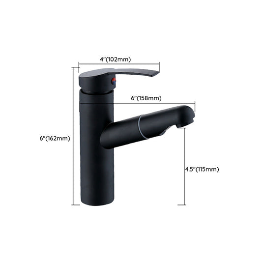 Contemporary Bathroom Faucet Brass Lever Handle Pull-out Sink Faucet Clearhalo 'Bathroom Remodel & Bathroom Fixtures' 'Bathroom Sink Faucets' 'Bathroom Sinks & Faucet Components' 'bathroom_sink_faucets' 'Home Improvement' 'home_improvement' 'home_improvement_bathroom_sink_faucets' 7098626