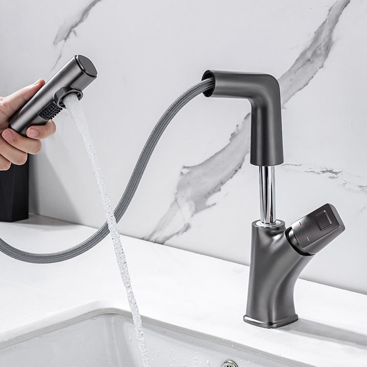 Modern Sink Faucet Lifting Rotary Handle Brass Bathroom Faucet Clearhalo 'Bathroom Remodel & Bathroom Fixtures' 'Bathroom Sink Faucets' 'Bathroom Sinks & Faucet Components' 'bathroom_sink_faucets' 'Home Improvement' 'home_improvement' 'home_improvement_bathroom_sink_faucets' 7098627