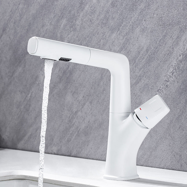 Modern Sink Faucet Lifting Rotary Handle Brass Bathroom Faucet White Clearhalo 'Bathroom Remodel & Bathroom Fixtures' 'Bathroom Sink Faucets' 'Bathroom Sinks & Faucet Components' 'bathroom_sink_faucets' 'Home Improvement' 'home_improvement' 'home_improvement_bathroom_sink_faucets' 7098631