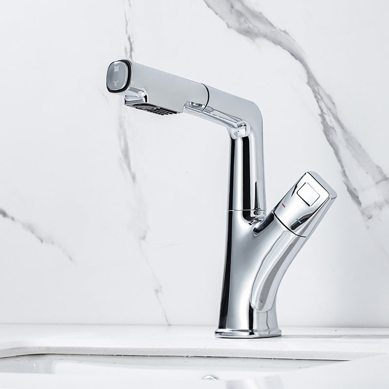 Modern Sink Faucet Lifting Rotary Handle Brass Bathroom Faucet Chrome Clearhalo 'Bathroom Remodel & Bathroom Fixtures' 'Bathroom Sink Faucets' 'Bathroom Sinks & Faucet Components' 'bathroom_sink_faucets' 'Home Improvement' 'home_improvement' 'home_improvement_bathroom_sink_faucets' 7098633