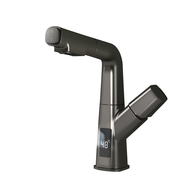 Washroom Sink Faucet Rotary Handle Pull-out Single Hole Sink Faucet Clearhalo 'Bathroom Remodel & Bathroom Fixtures' 'Bathroom Sink Faucets' 'Bathroom Sinks & Faucet Components' 'bathroom_sink_faucets' 'Home Improvement' 'home_improvement' 'home_improvement_bathroom_sink_faucets' 7098645