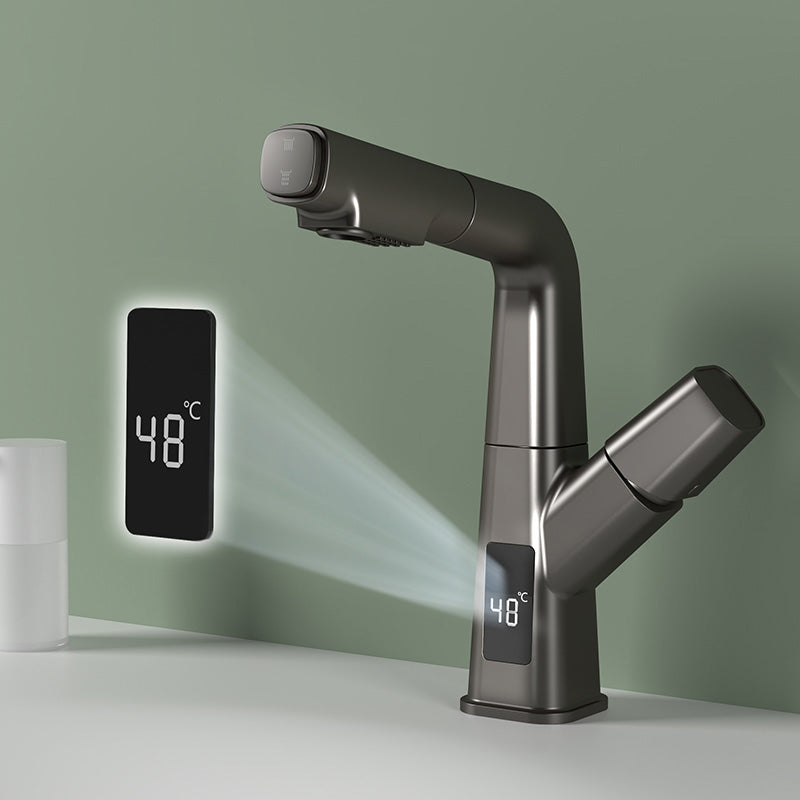 Washroom Sink Faucet Rotary Handle Pull-out Single Hole Sink Faucet Clearhalo 'Bathroom Remodel & Bathroom Fixtures' 'Bathroom Sink Faucets' 'Bathroom Sinks & Faucet Components' 'bathroom_sink_faucets' 'Home Improvement' 'home_improvement' 'home_improvement_bathroom_sink_faucets' 7098647