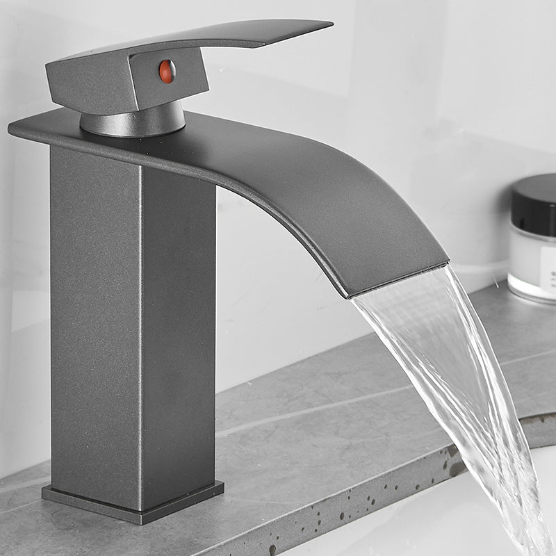 Modern Bathroom Sink Faucet Waterfall Spout Lever Handle Brass Sink Faucet Clearhalo 'Bathroom Remodel & Bathroom Fixtures' 'Bathroom Sink Faucets' 'Bathroom Sinks & Faucet Components' 'bathroom_sink_faucets' 'Home Improvement' 'home_improvement' 'home_improvement_bathroom_sink_faucets' 7098649