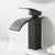 Modern Bathroom Sink Faucet Waterfall Spout Lever Handle Brass Sink Faucet Black 7.1" Clearhalo 'Bathroom Remodel & Bathroom Fixtures' 'Bathroom Sink Faucets' 'Bathroom Sinks & Faucet Components' 'bathroom_sink_faucets' 'Home Improvement' 'home_improvement' 'home_improvement_bathroom_sink_faucets' 7098650