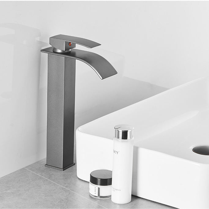 Modern Bathroom Sink Faucet Waterfall Spout Lever Handle Brass Sink Faucet Clearhalo 'Bathroom Remodel & Bathroom Fixtures' 'Bathroom Sink Faucets' 'Bathroom Sinks & Faucet Components' 'bathroom_sink_faucets' 'Home Improvement' 'home_improvement' 'home_improvement_bathroom_sink_faucets' 7098659
