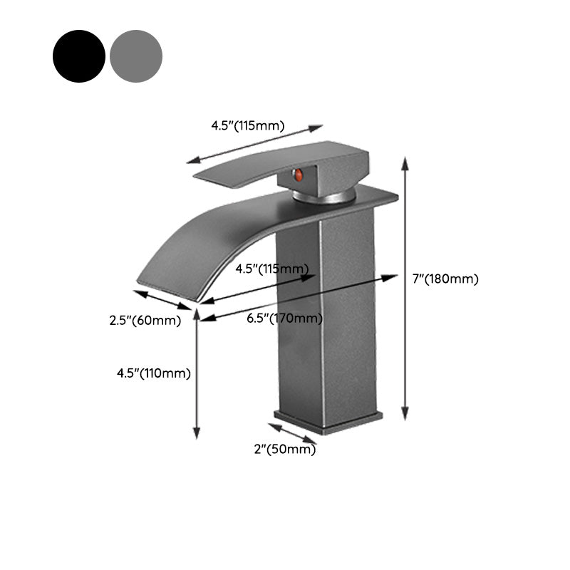 Modern Bathroom Sink Faucet Waterfall Spout Lever Handle Brass Sink Faucet Clearhalo 'Bathroom Remodel & Bathroom Fixtures' 'Bathroom Sink Faucets' 'Bathroom Sinks & Faucet Components' 'bathroom_sink_faucets' 'Home Improvement' 'home_improvement' 'home_improvement_bathroom_sink_faucets' 7098661