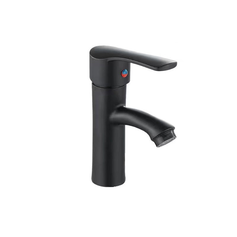 Contemporary Faucet Brass Black Bathroom Lever Handle Single Hole Sink Faucet 31.5 Inches Indicators Not Included Clearhalo 'Bathroom Remodel & Bathroom Fixtures' 'Bathroom Sink Faucets' 'Bathroom Sinks & Faucet Components' 'bathroom_sink_faucets' 'Home Improvement' 'home_improvement' 'home_improvement_bathroom_sink_faucets' 7098664