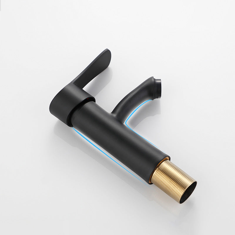 Contemporary Faucet Brass Black Bathroom Lever Handle Single Hole Sink Faucet Clearhalo 'Bathroom Remodel & Bathroom Fixtures' 'Bathroom Sink Faucets' 'Bathroom Sinks & Faucet Components' 'bathroom_sink_faucets' 'Home Improvement' 'home_improvement' 'home_improvement_bathroom_sink_faucets' 7098666