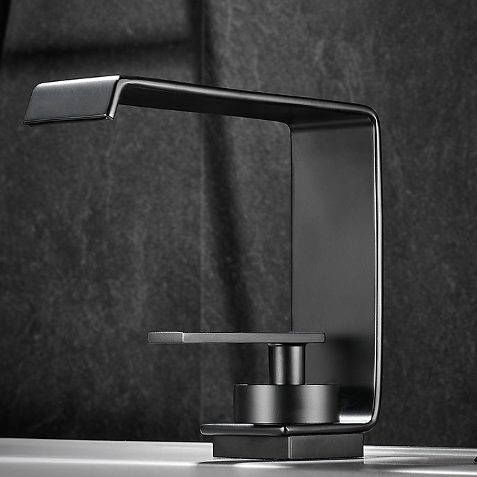 Unique Sink Faucet Bathroom Brass Solid Color Waterfall Spout Faucet Matte Black Clearhalo 'Bathroom Remodel & Bathroom Fixtures' 'Bathroom Sink Faucets' 'Bathroom Sinks & Faucet Components' 'bathroom_sink_faucets' 'Home Improvement' 'home_improvement' 'home_improvement_bathroom_sink_faucets' 7098673