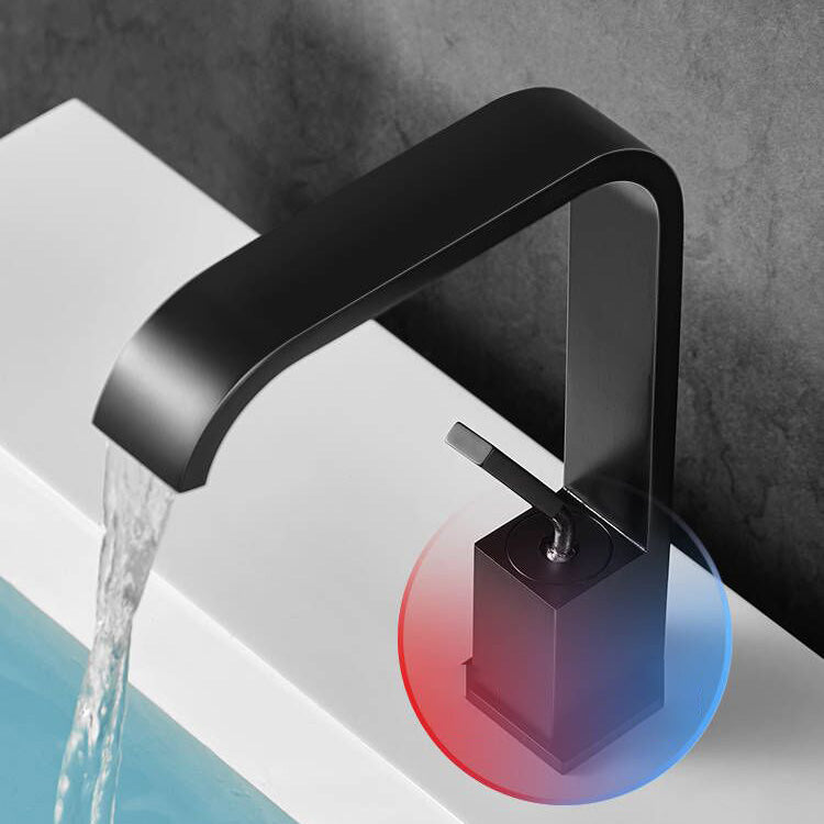 Unique Sink Faucet Bathroom Brass Solid Color Waterfall Spout Faucet Clearhalo 'Bathroom Remodel & Bathroom Fixtures' 'Bathroom Sink Faucets' 'Bathroom Sinks & Faucet Components' 'bathroom_sink_faucets' 'Home Improvement' 'home_improvement' 'home_improvement_bathroom_sink_faucets' 7098678